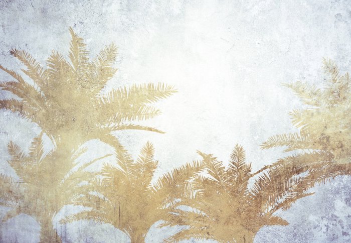 Papier peint  Composition tropicale avec palmiers sur fond de béton