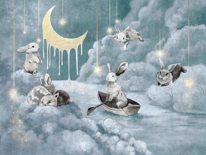 Papier peint  Lapins dans le pays du ciel - une composition pour enfants