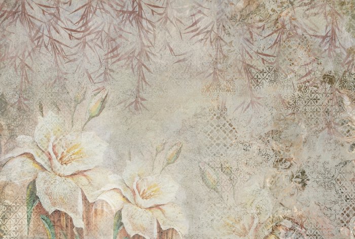 Papier peint  Fleurs sur des feuilles de bambou suspendues