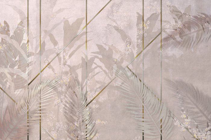 Papier peint  Palmiers aux lignes décoratives dorées