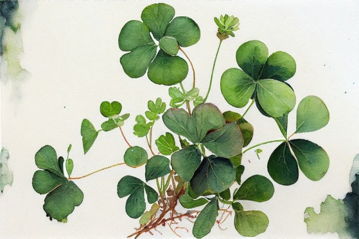 Papier peint  Plante de trèfle verte peinte à l&#39;aquarelle