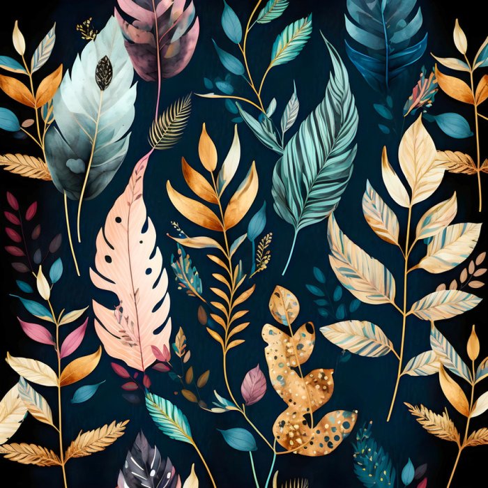 Tableau  Feuilles à l&#39;aquarelle sur fond sombre