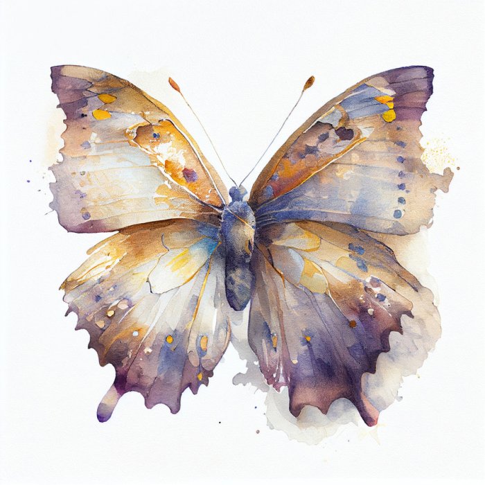 Tableau  Papillon 3D de style aquarelle sur fond blanc