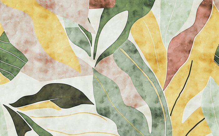 Papier peint  Motif botanique de feuilles aquarelles colorées