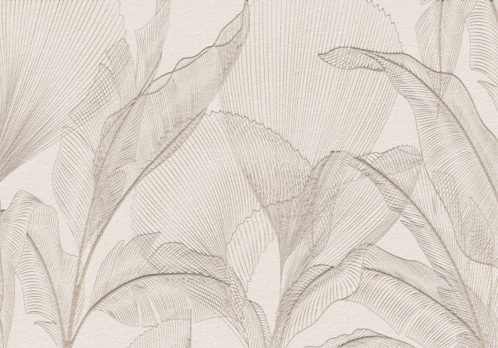 Papier peint  Feuilles 3D sur fond beige