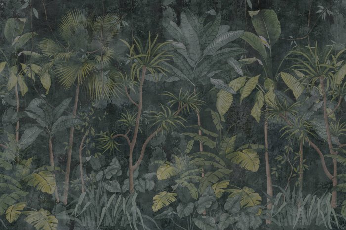 Papier peint  Plantes de la jungle tropicale sur fond sombre