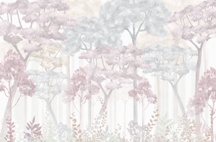 Papier peint  Arbres aux couleurs pastel dans une forêt aquarelle