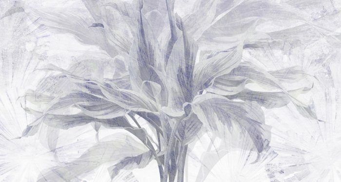 Papier peint  Feuilles de plantes tropicales sur un fond de béton texturé