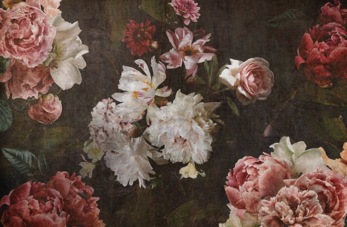 Papier peint  Fleurs de style baroque sur fond sombre