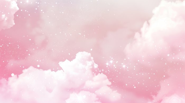 Papier peint  Nuages épais et étoiles dans le ciel rose