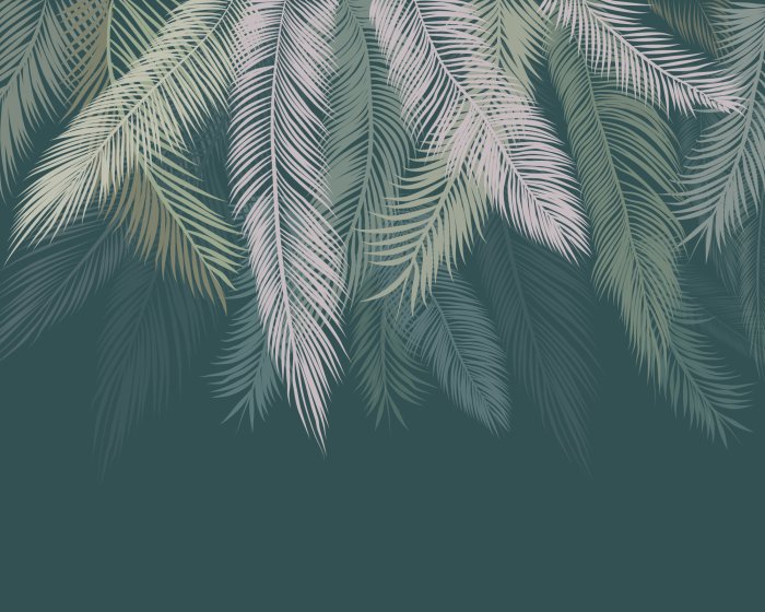 Papier peint  Feuilles de palmier suspendues au-dessus d&#39;un fond vert