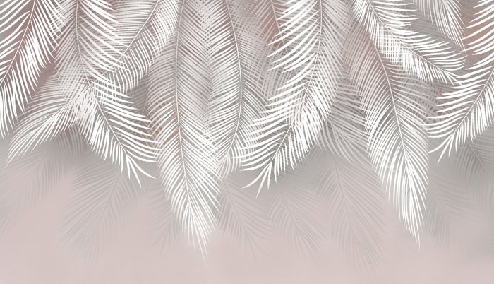 Papier peint  Feuilles de palmier tropicales suspendues au-dessus sur un fond pastel