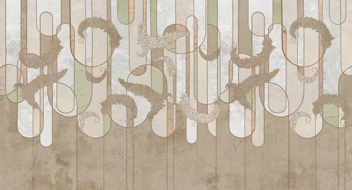 Papier peint  Feuilles et formes géométriques sur un fond texturé