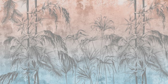 Papier peint  Branches de bambou avec des feuilles sur du béton