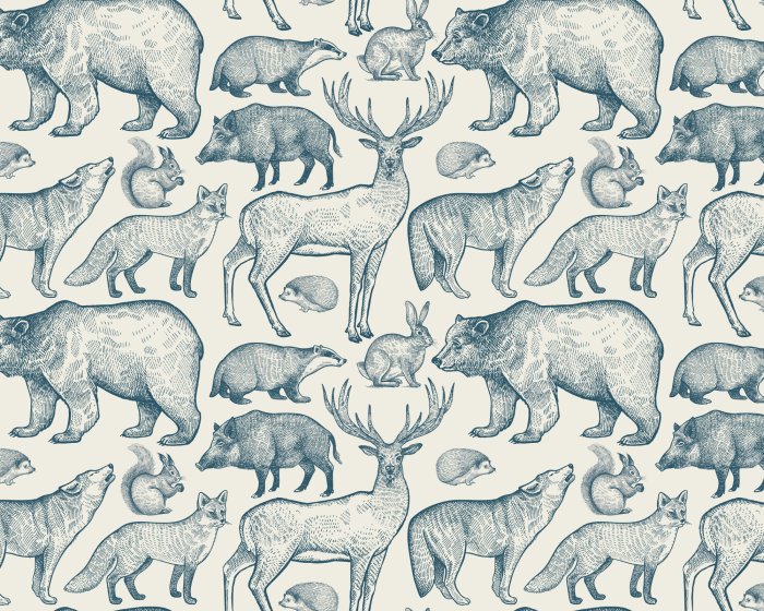 Papier peint  Motif vintage d&#39;animaux des bois