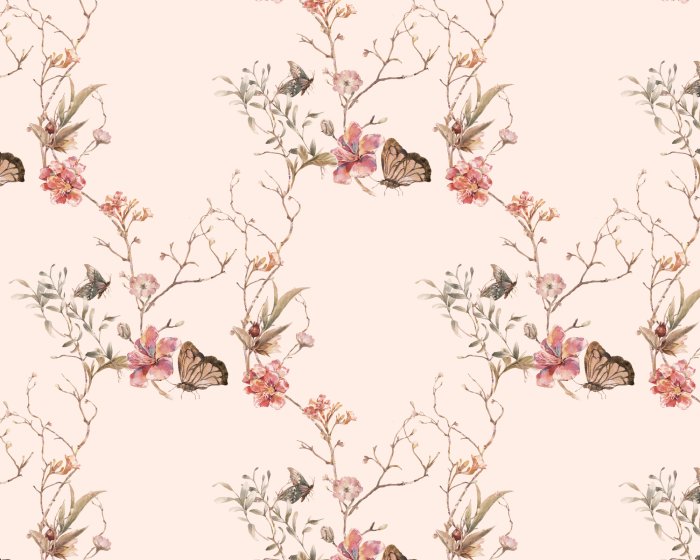 Papier peint  Papillons parmi les fleurs sur les branches