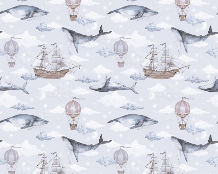 Papier peint  Baleines et navires contre un ciel nuageux