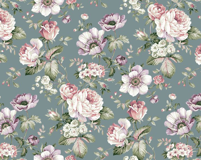 Papier peint  Fleurs pastel sur fond uni