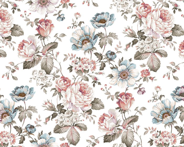 Papier peint  Fleurs à l&#39;aquarelle pastel sur fond blanc