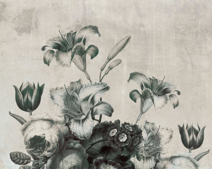 Papier peint  Fleurs vintage monochromes sur fond texturé