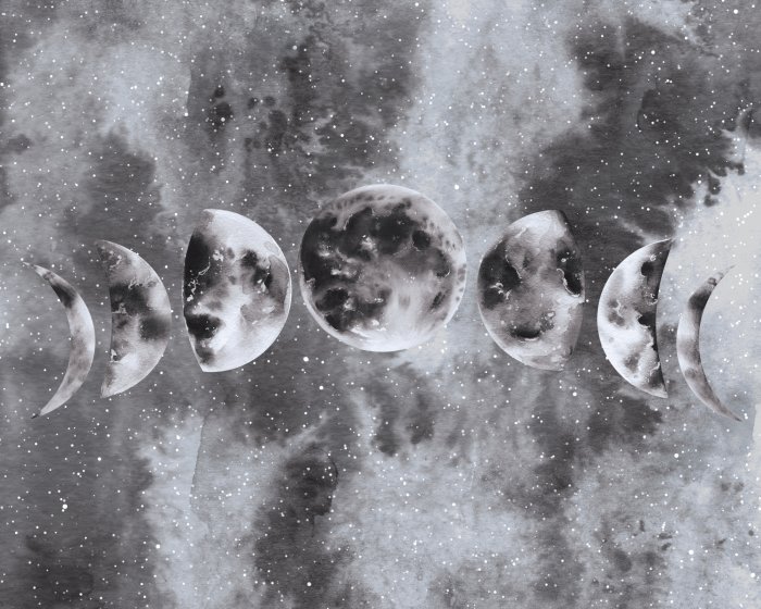 Papier peint  Phases de lune sur fond aquarelle
