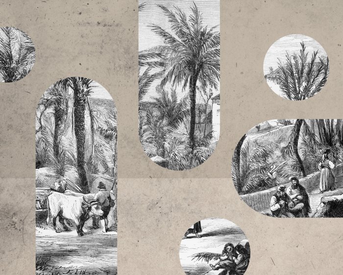 Papier peint  Paysage noir et blanc aux formes géométriques dans un style vintage