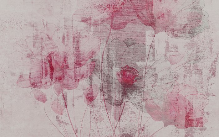 Papier peint  Fleurs roses sur fond texturé