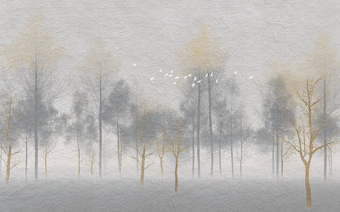 Papier peint  Oiseaux blancs sur un paysage brumeux