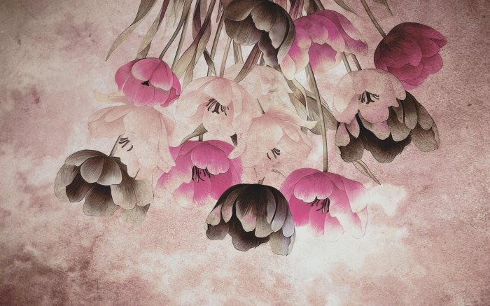 Papier peint  Tulipes rétro sur béton