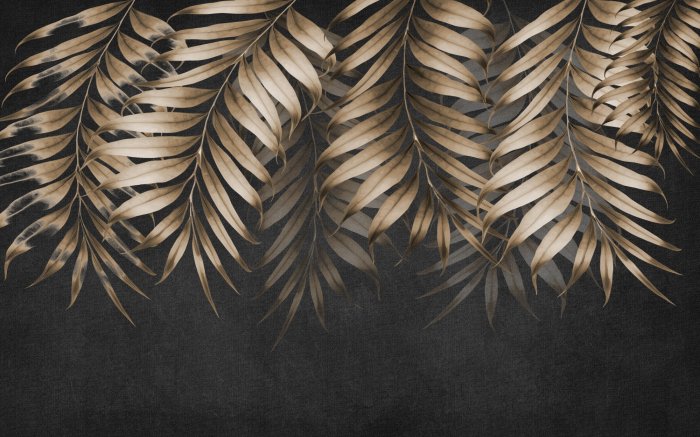 Papier peint  Grandes feuilles de palmier sur fond noir