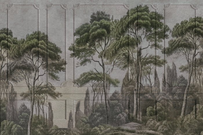 Papier peint  Forêt sur fond de stuc texturé