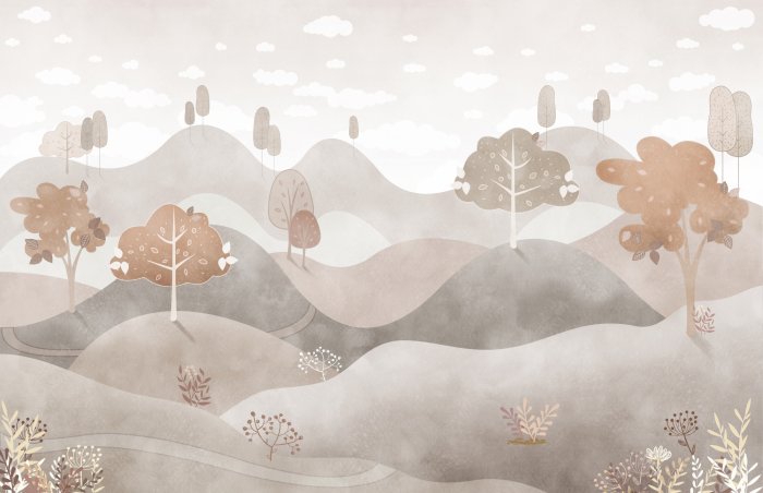 Papier peint  Paysage d&#39;automne avec des arbres sur les collines dans un style aquarelle