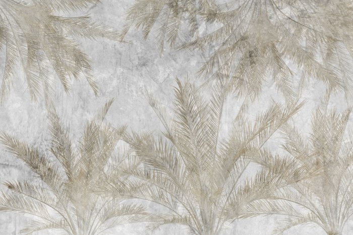 Papier peint  Palmiers tropicaux sur fond texturé gris