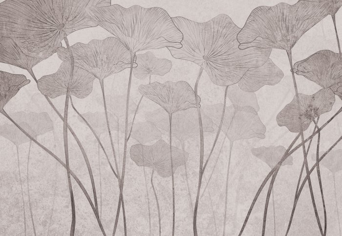 Papier peint  Motif monochrome de feuilles avec une texture de béton subtile