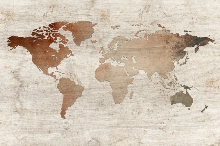 Papier peint  Carte du monde rétro sur fond en bois