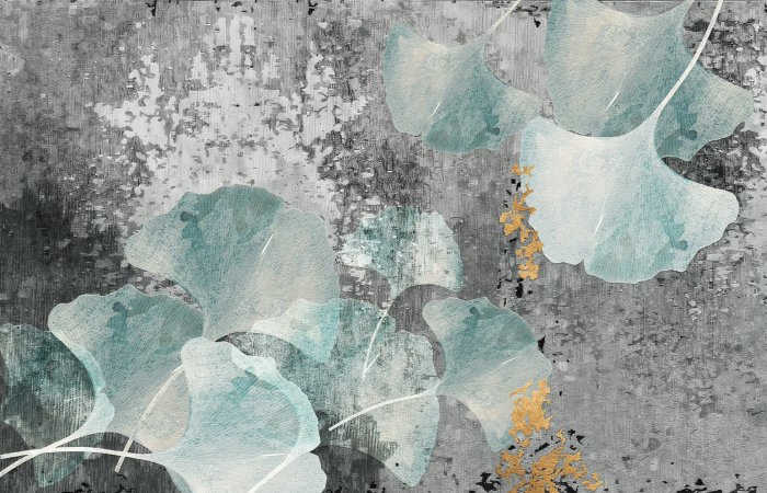 Papier peint  Feuilles de ginkgo bleues dans une abstraction moderne