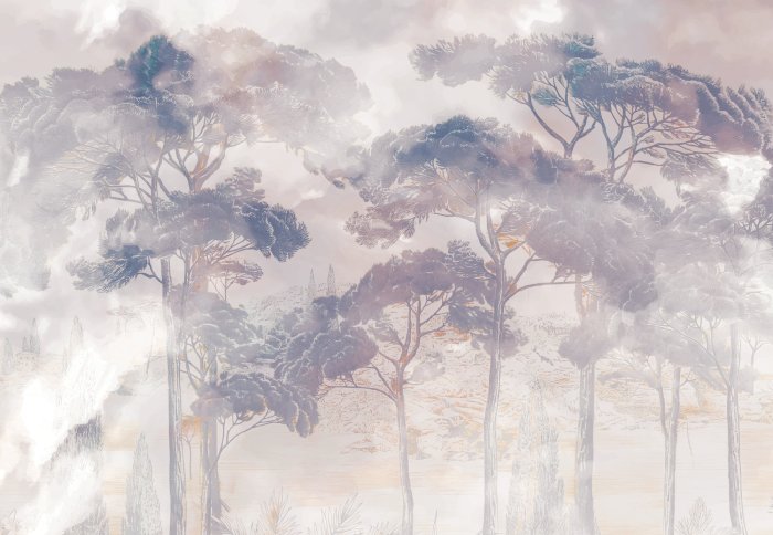 Papier peint  Arbres dans le brouillard, paysage naturel