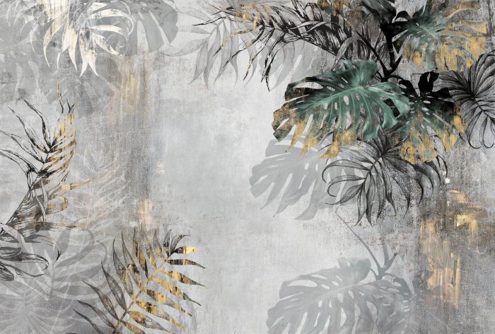 Papier peint  Une composition végétale avec des monsteras sur du béton