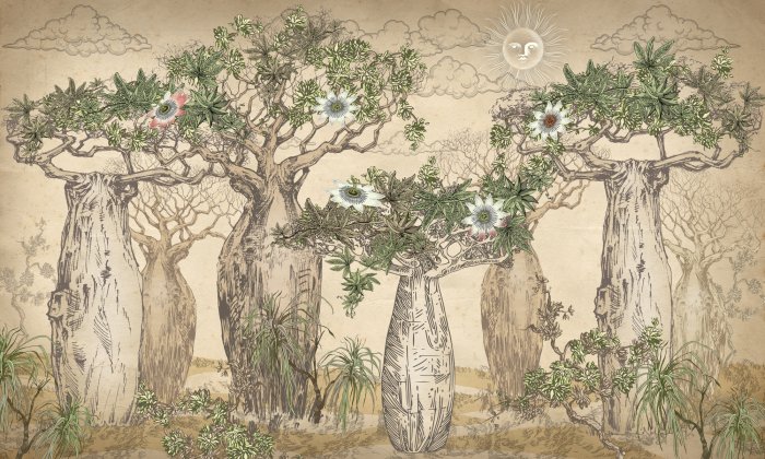 Papier peint  Paysage de baobab africain de style vintage