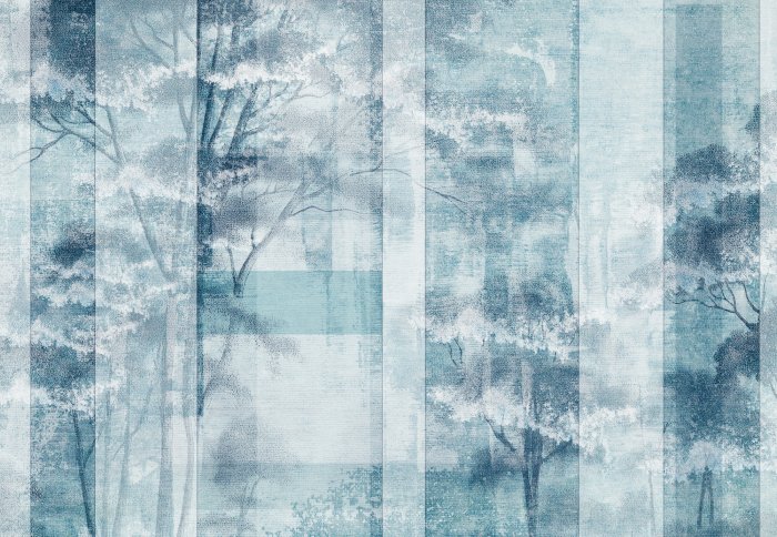 Papier peint  Paysage abstrait de forêt aux couleurs bleues