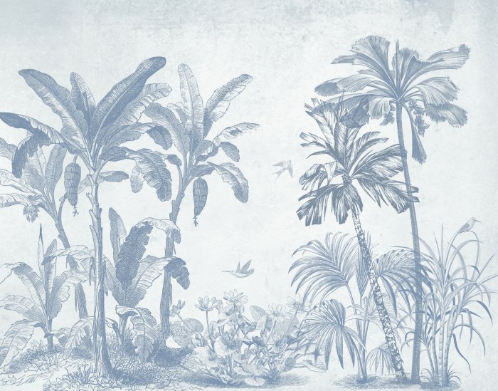 Papier peint  Composition de paysage tropical dans des tons bleus