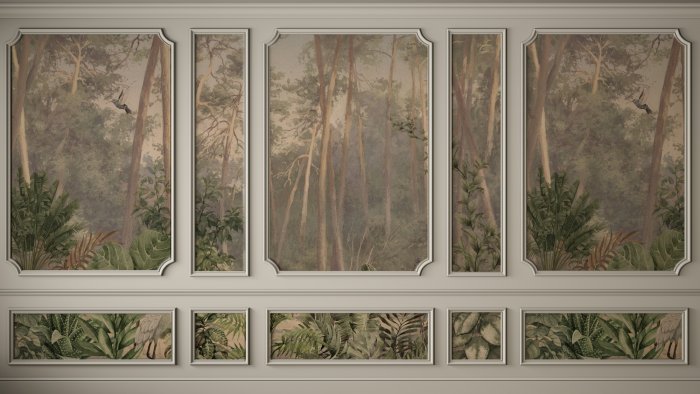 Papier peint  Une composition avec une forêt en stuc