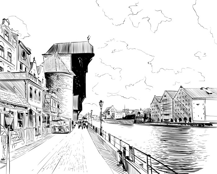 Papier peint  Croquis d&#39;architecture en noir et blanc à Gdańsk