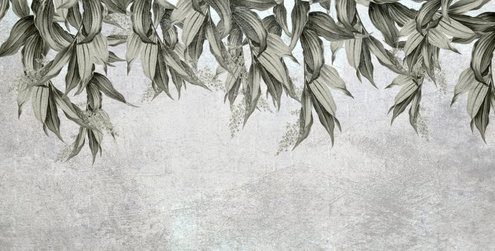 Papier peint  Composition murale avec des feuilles sur un fond texturé