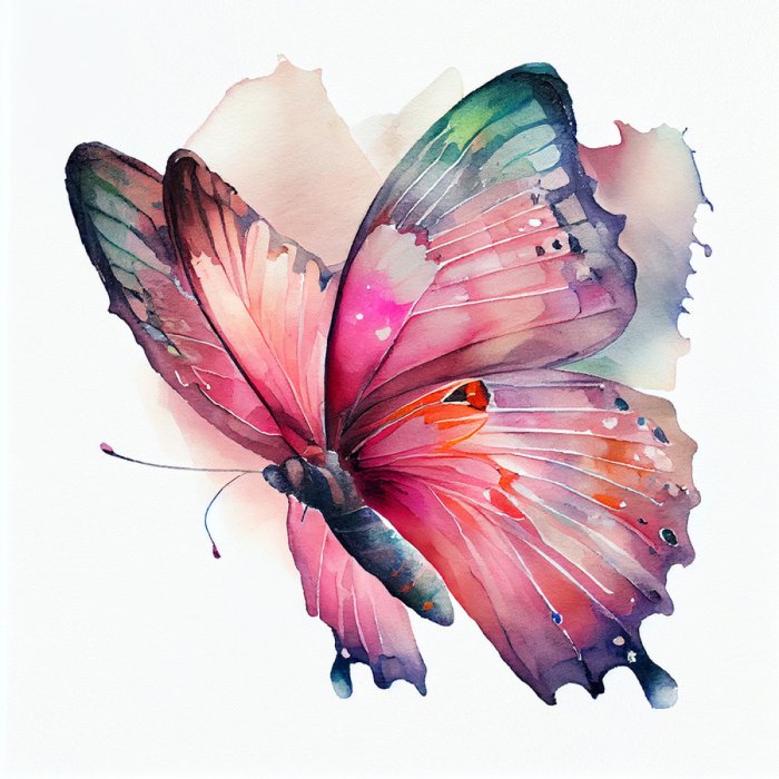Tableau  Papillon aquarelle aux couleurs rose et vert