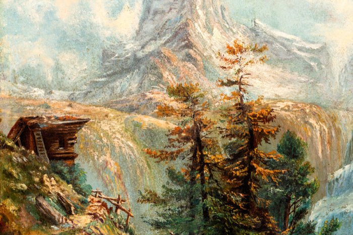 Tableau  Chalet en bois dans les montagnes, paysage pittoresque