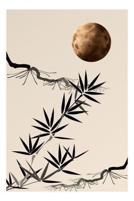 Poster  Branches de bambou avec la pleine lune en arrière-plan