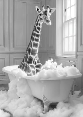 Poster  Girafe dans la baignoire pleine de mousse