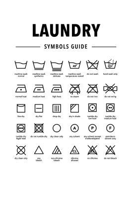 Poster  Instructions de lavage avec des symboles sur fond blanc