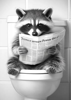Poster  Raton laveur avec un journal sur les toilettes